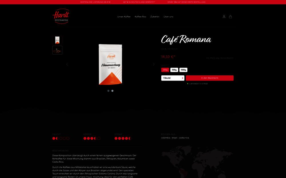 Hardtröst Kaffee Shopware 6 Produkt Detailseite
